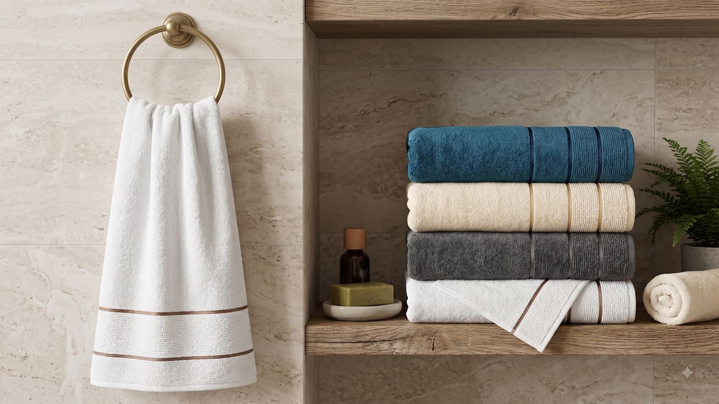Banyo Havluları — havlu askısında çizgili havlu